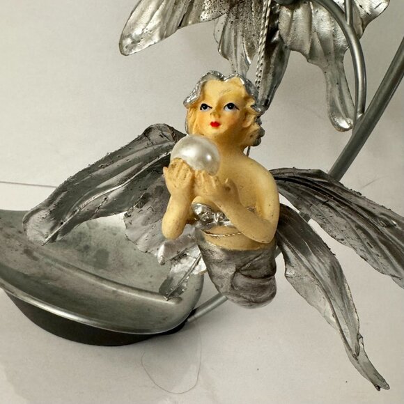 Silver Butterfly Fairies Pearl Set (5) Christmas Ornament Resin Holiday RARE - Picture 3 of 16